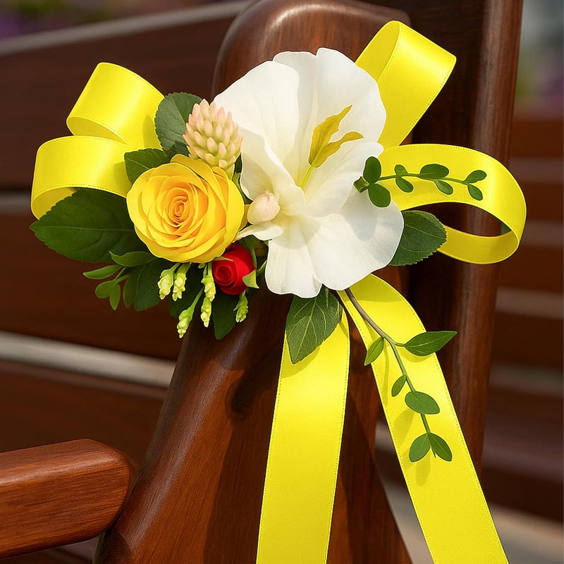 Fullive 1 1/2 Inch Ribbon for Gift Wrapping, 30 Yards Lemon Yellow Ribbons for Crafts, Polyester Satin Ribbon for Birthday Holiday Christmas Decorations DIY Bows Wrapping Bouquet Floral Arrangements - Image 4
